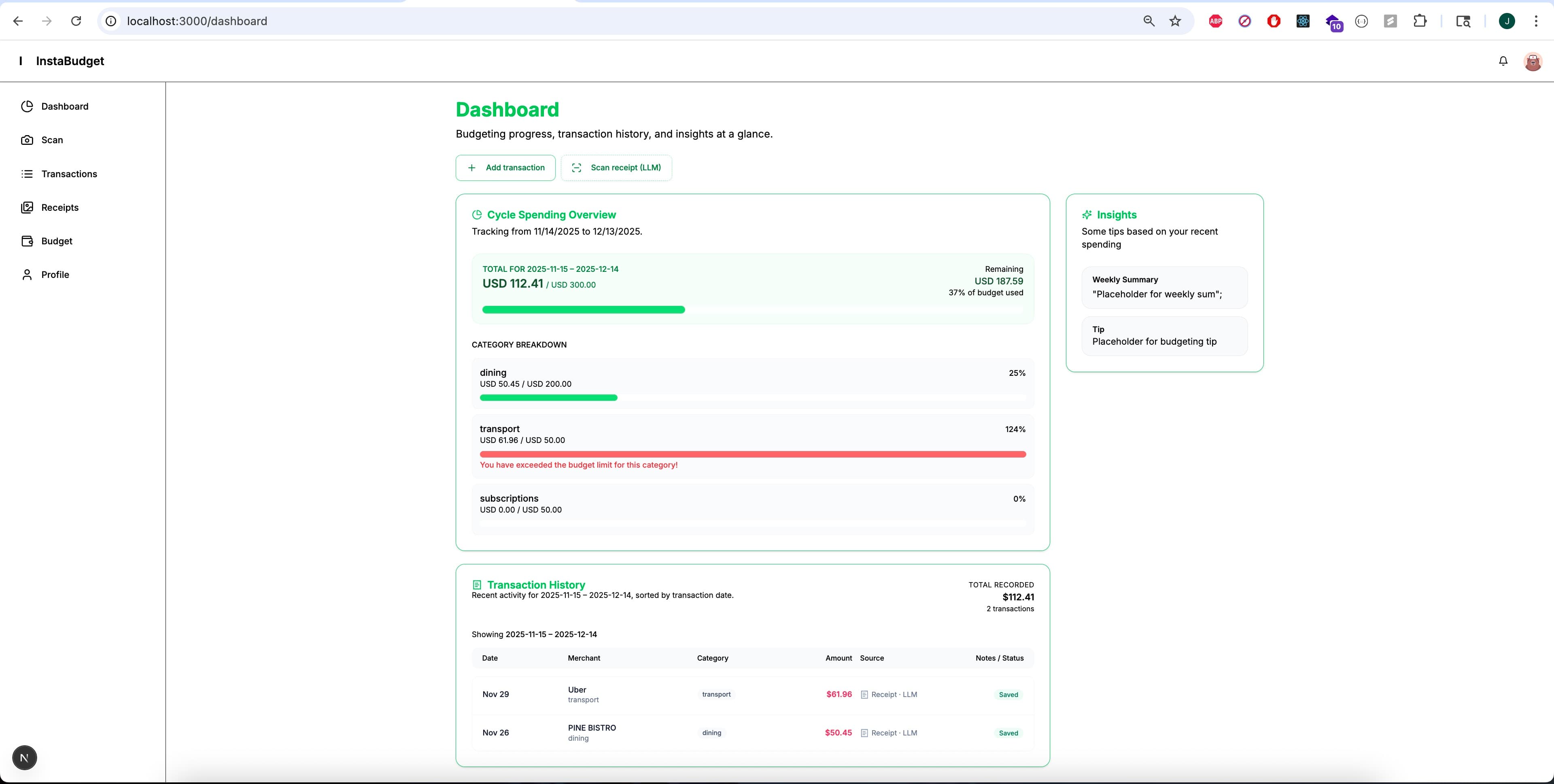 InstaBudget — project screenshot
